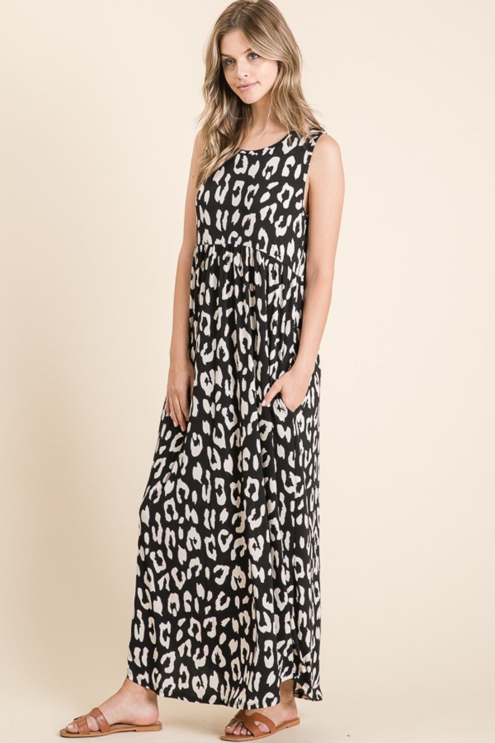 BOMBOM Black Leopard Maxi Dress with Pockets Trendsi