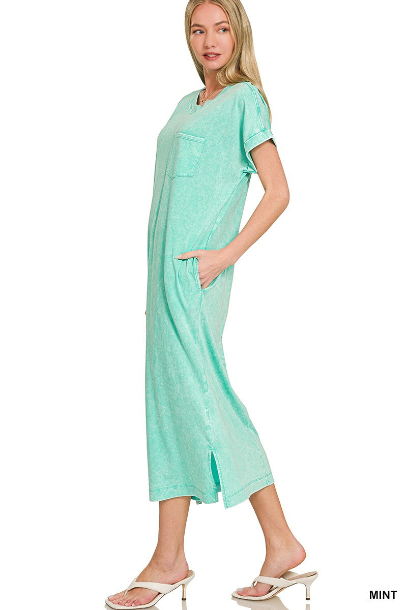 Zenana Washed Exposed Seam Short Sleeve T-Shirt Dress MINT / S Zenana Washed Exposed Seam Short Sleeve T-Shirt Dress MINT / S