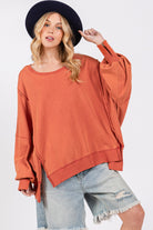 SAGE + FIG Amber Mineral Washed Side Slit Oversized Sweatshirt Amber Trendsi