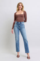 Judy Blue Vintage Washed Thermal Straight Jeans with Pockets Jeans