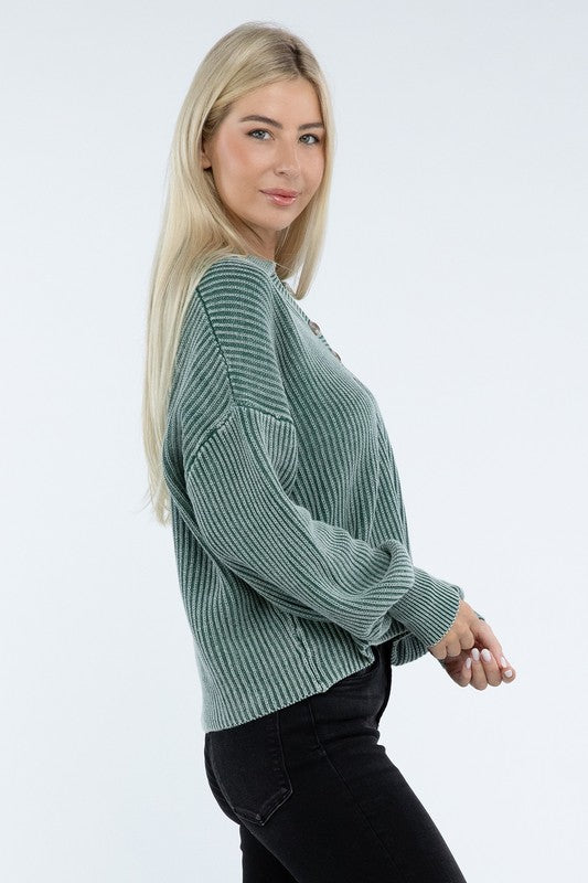 Zenana Washed Collared Henley Sweater in 6 Colors! ZENANA