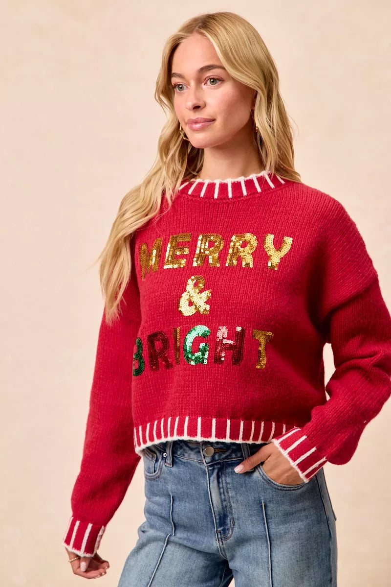 BiB Redi Christmas Theme Sequin Lattering Sweater