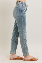 Judy Blue High Waisted Vintage Wash Double Roll Cuff Boyfriend Jeans