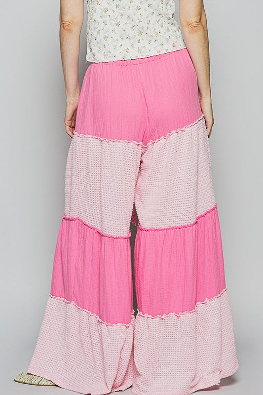 POL Hot Pink Double Gauze Two Tone Drawstring Wide Leg Pants