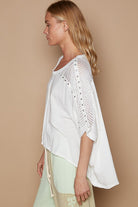 POL Eyelet Detail Studded High-Low Top in White Trendsi