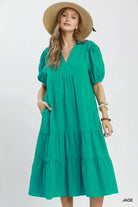 Umgee Solid Tiered Midi Dress JADE