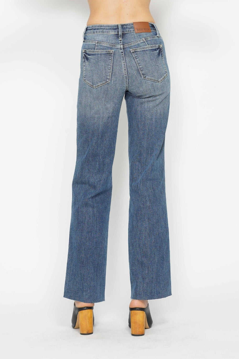 Judy Blue Tummy Control Medium Washed Straight Jeans With Raw Hem Jeans