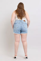 Judy Blue Light Washed Tummy Control Raw Hem Denim Shorts