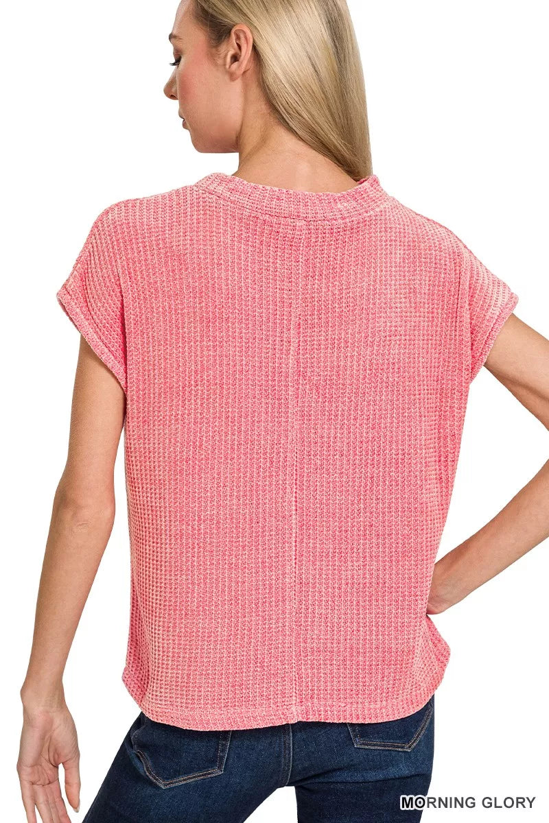 Zenana Morning Glory Chenille Waffle Short Sleeve Sweater
