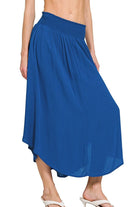 Zenana Woven Crinkle Smocked Waist Maxi Skirt W Pockets