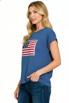 Zenana Light Navy US Flag Round Neck Short Sleeve T-Shirt Plus Size