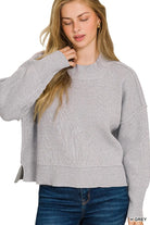Zenana Heather Gray Wide Neck Band Drop Shoulder Sweater