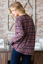 Heimish Mauve Plaid V-Neck Long Sleeve Top Trendsi