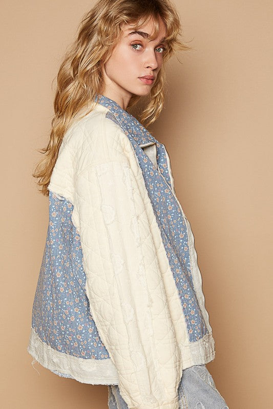 POL Floral Patchwork Zip Up Long Sleeve Jacket Coats & Jackets