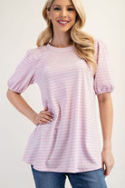 Celeste Gingham Print Top With Puff Sleeves Plus Size Blush Pink