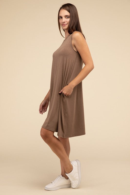 Zenana Sleeveless Flared Dress with Side Pockets in 3 Colors ZENANA