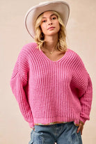 BiB Pink V-Neck Sweater with Colorful Trim