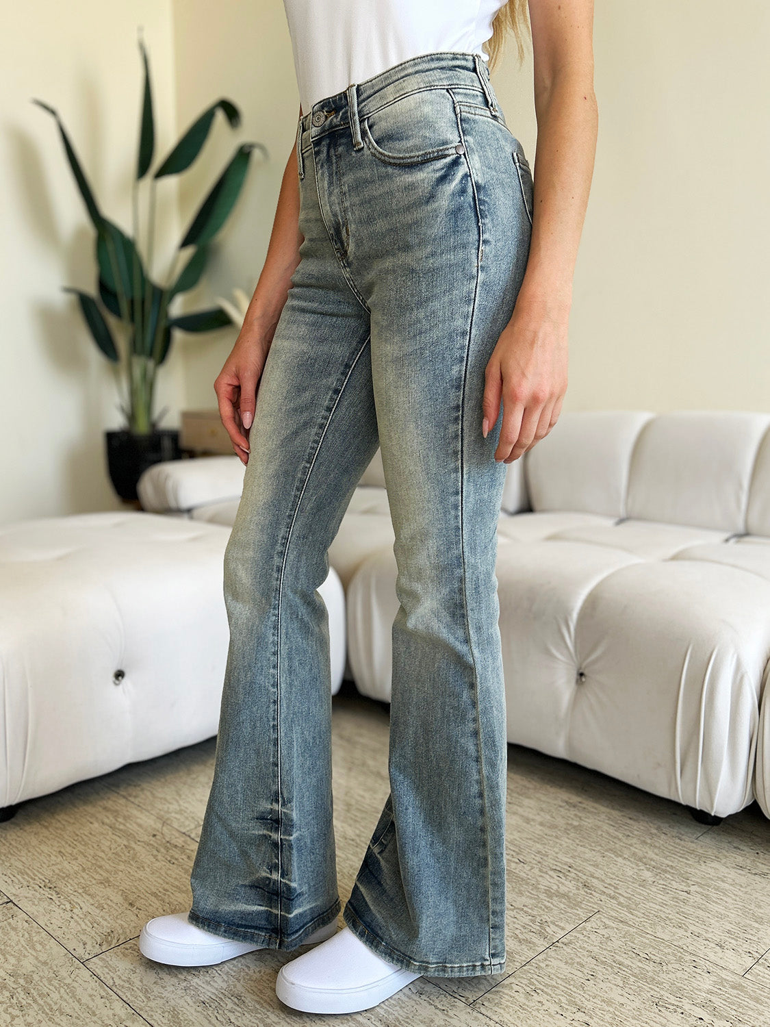 Judy Blue Retro High Waist Washed Flare Jeans Trendsi