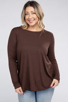 Zenana Plus Long Sleeve Round Neck Round Hem Top ZENANA