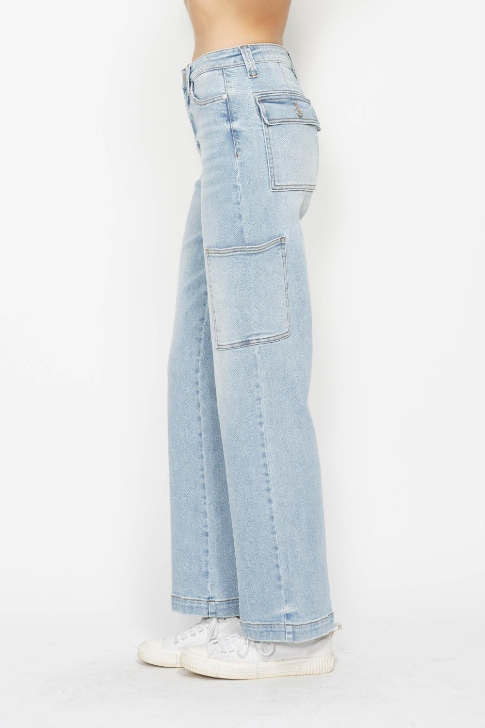 Judy Blue Light Washed High Waist Straight Cargo Jeans Denim