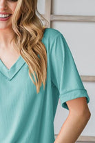 Heimish Mint Blue V-Neck Half Sleeve T-Shirt Plus Size