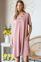 Heimish Solid Ribbed Rose Mini Dress with Buttons