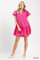 Umgee FuchyTextured Ruffle Hem Mini Dress