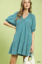 Umgee Blue Cotton Gauze Mini Dress BLUE