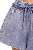 Zenana Marlin Acid Wash Fleece Drawstring Shorts With Pockets