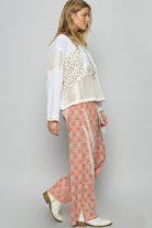 POL Lace Trim Drawstring Checkered Wide Leg Pants in Orange Pants