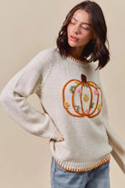 SO ME Pumpkin Floral Embroidered Thanksgiving Sweater
