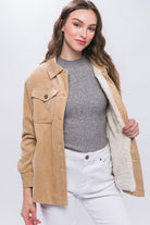 Love Tree Beige Corduroy Button Up Jacket with Sherpa Inside Trendsi