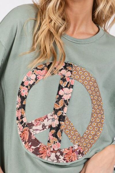 SAGE + FIG Sage Floral Peace Patch Round Neck Top