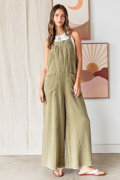 Mittoshop Olive Textured Wide Leg Overalls