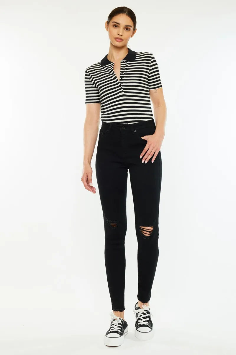 Kancan Distressed High Rise Super Skinny Jeans BLACK