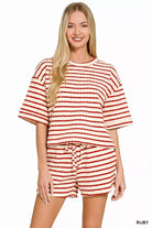 Zenana Striped Short Sleeve Tee & Shorts Set