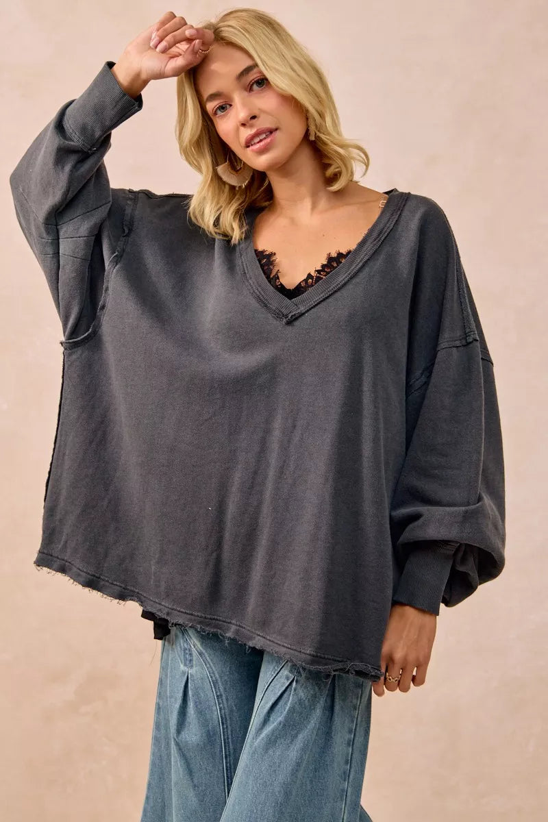BiBi Mineral Washed French Terry Oversized Sweatshirt – Ash ASH