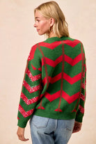 BiBi Hunter Green & Ref Christmas Theme Chevron Sequins Detail Sweater