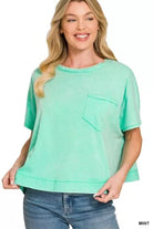 Zenana Acid Washed Round Neck Short Sleeve Oversized T-Shirt MINT