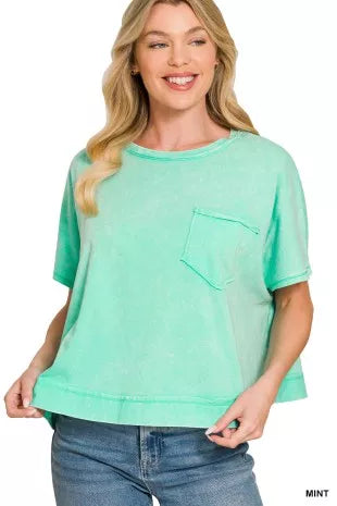 Zenana Acid Washed Round Neck Short Sleeve Oversized T-Shirt MINT