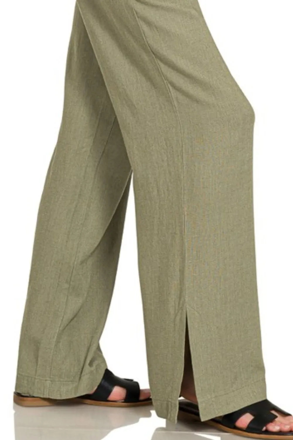 Zenana Light Olive Linen Drawstring Pants