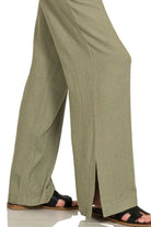 Zenana Light Olive Linen Drawstring Pants