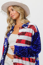 BiBi Velvet Sequin American Flag Long Sleeve Top