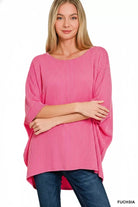 Zenana Fucshia Raised Rib Bat Sleeve Top