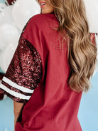 Preorder Game Day Sequin Football Round Neck Half Sleeve Oversized Top Trendsi