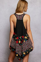 POL Black Round Neck Ribbed Tank with Woven Print Patch