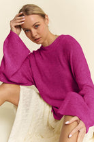 Davi & Dani Deep Purple High-Low Round Neck Drop Shoulder Sweater