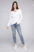 Zenana Cotton V-Neck Long Sleeve T-Shirt ZENANA