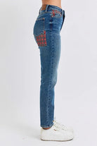 Judy Blue High Waisted Plaid Patch Slim Fit Jeans