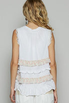 POL White Ruffled Open Front Sleeveless Cardigan